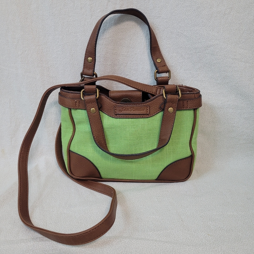John Romaine Purse, Green Brown Crossbody Or Hand Purse, EXCELLENT Beach Summer